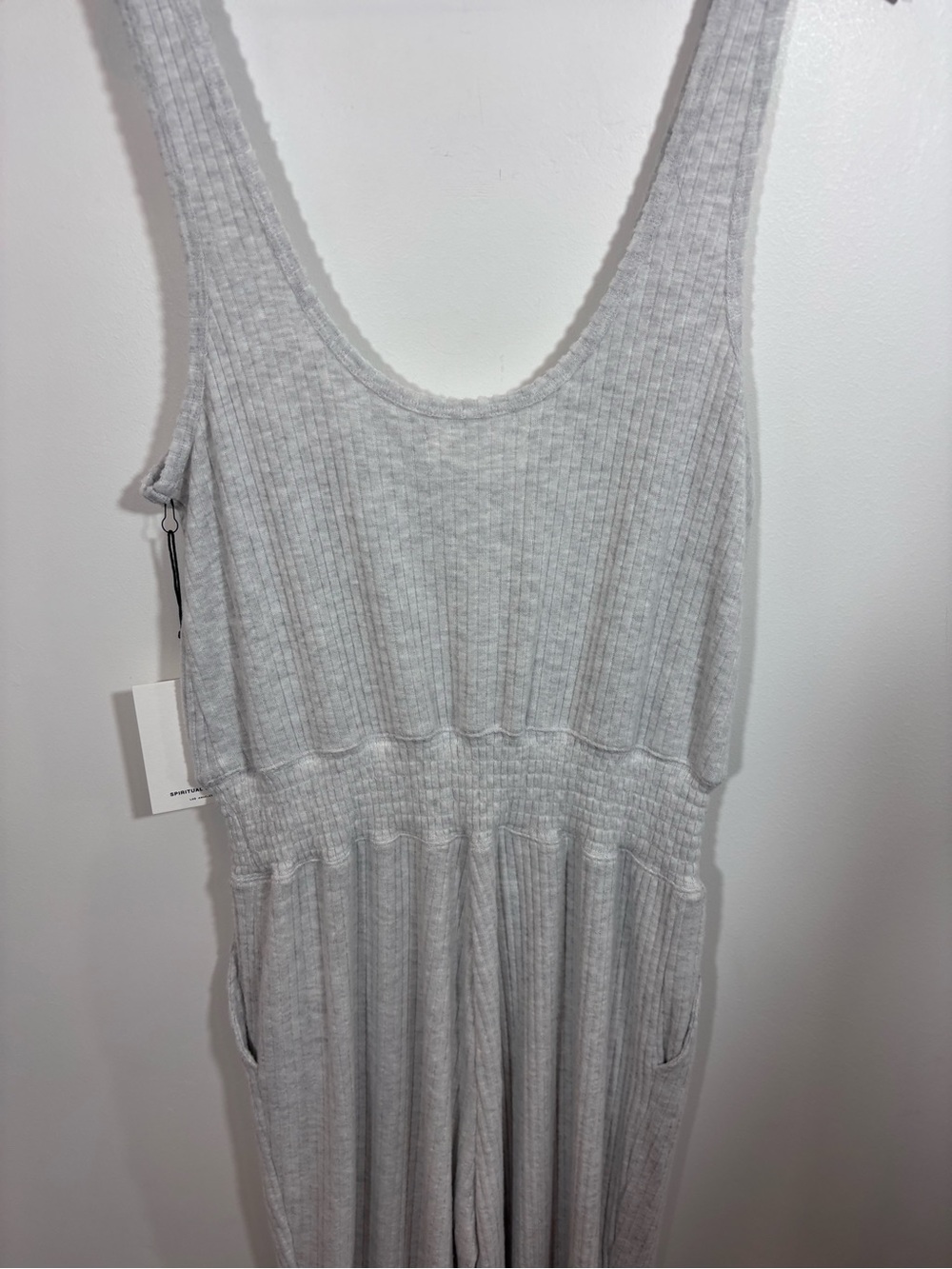 Spiritual Gangster Tranquility Jumpsuit NWT Size Large Light Heather Grey Ribbed - Picture 7 of 13